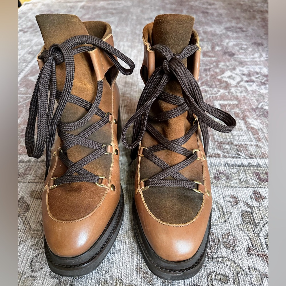 Rare Miista Brown Leather Studded Lace-Up Boots 41 - Picture 2 of 6